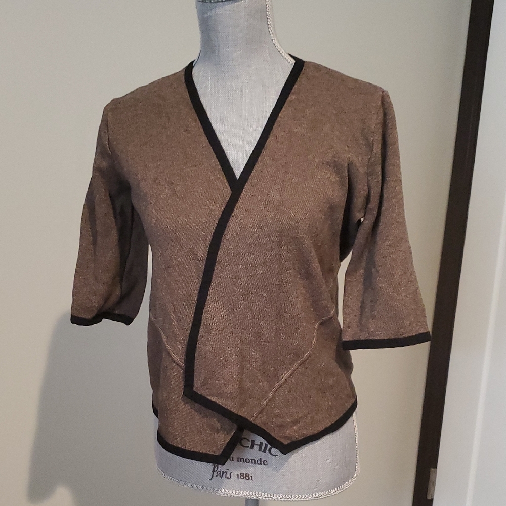 Alfani Brown Wrap Cardigan with Black Trim